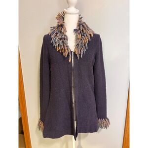 Free People Y2K Wool Blend Fringe Cardigan Sweater Purple Boho Whimsigoth size L
